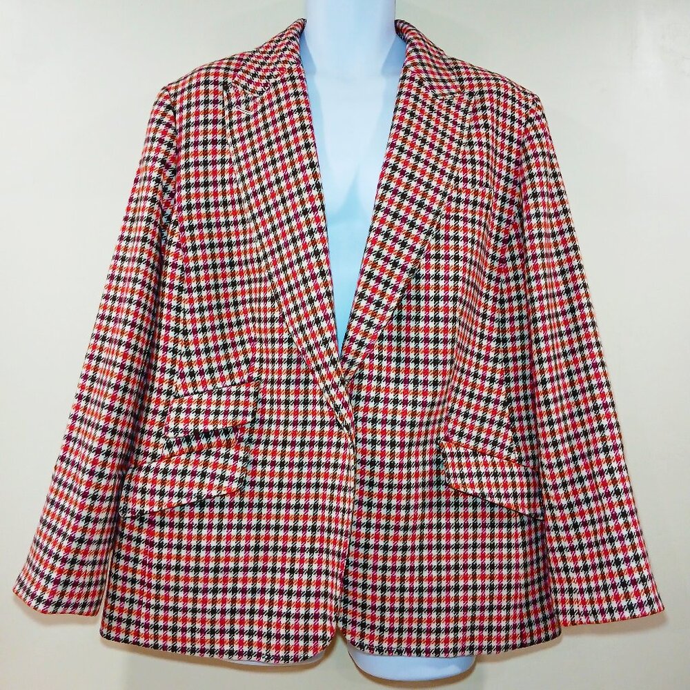 VTG Talbots Women Houndstooth Single Button Elbow Patch Wool Blend Blazer Jacket
